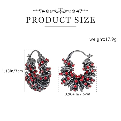 Statement Earrings for Women | Chunky Gold Hoops Rhinestone Thick Hoop Earrings 14K Gold Plated Hypoallergenic - color: Silver-Red
