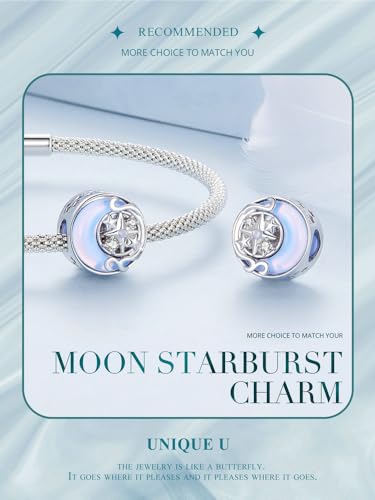 Animal Charms for Bracelets 925 Sterling Silver Bead Charms Bee Butterfly Fox Charm Fits Bracelets and Necklaces Cute Charms for Women - color: light blue moon stars