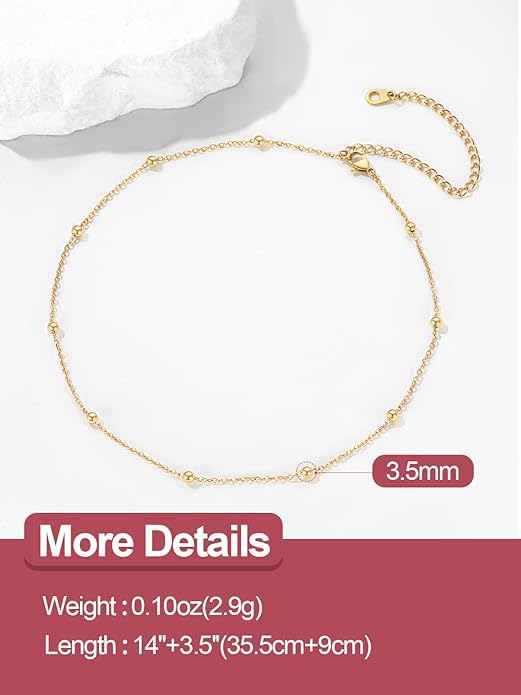 FOCALOOK Choker Necklace for Women, Double Layered Boho Beaded Choker Chain | Dainty 14K Gold Plated/Silver/Black Metal, Simple Small Satellite Beaded Chain Necklace, Hypoallergenic for Everyday Wear - color: 02.Satellite Beads-Gold