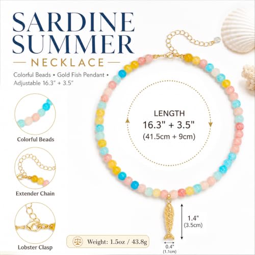YUJIE Dainty Fish Pendant Necklace for Women 14k Gold Plated Ocean Fish Charm Necklace Summer - color: colorful beaded