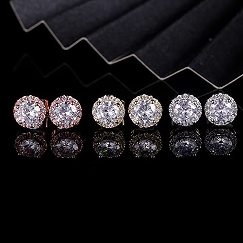 MDFUN Halo Stud Earrings 18K Gold Plated 5A+ Cubic Zirconia Round Earrings Hypoallergenic Ears Jewelry for Women Men - color: White Gold/Yellow Gold/Rose Gold