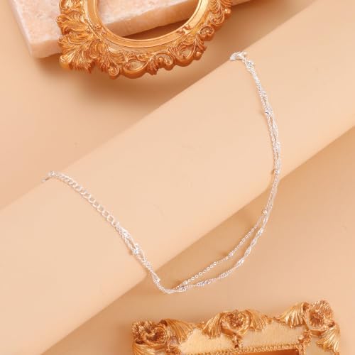 Kenivira 925 Sterling Silver Ankle Bracelets For Women Dainty Layered Waterproof 18K Gold Plated Anklets For Women Beach Adjustable Anklet Foot Jewellery - color: layerd-S