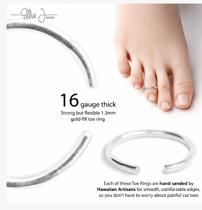 Ellie J Maui 14K Gold Filled Toe Rings for Women Adjustable Open Back Hammered Toe Ring Handmade Non Tarnish Dainty Gold Toe Ring Summer Beach Foot Jewelry (Rose Gold, Silver, Gold) - color: 14k Gold Filled (Set of 2 )