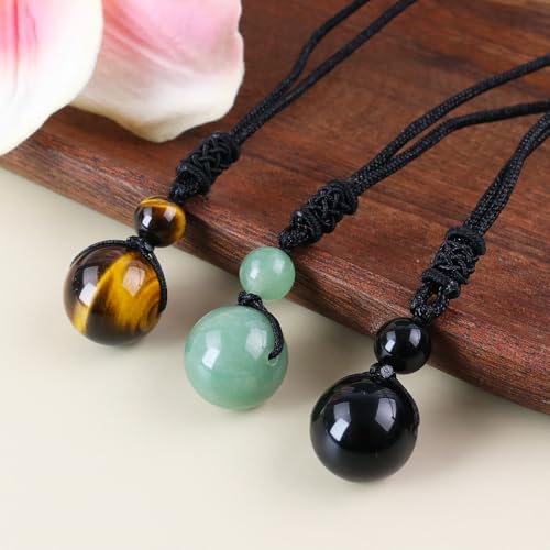 Anjiucc Natural Gemstone Healing Crystals Necklace, Adjustable Chakra Beads Pendant for Women Men, Protection, Energy Balance - color: 3pcs set 1