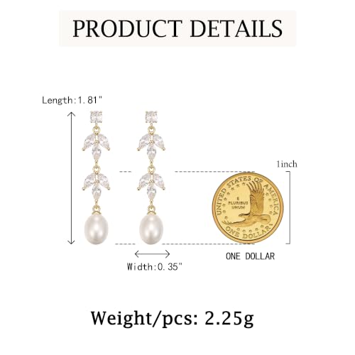 Crysdue Simulated Pearl Earrings for Women, Dainty Silver/Gold/Rose Gold Plated Cubic Zirconia Drop Dangle Earrings Wedding Jewelry for Bride Bridesmaid - style: I_CZ+Pearl, Gold