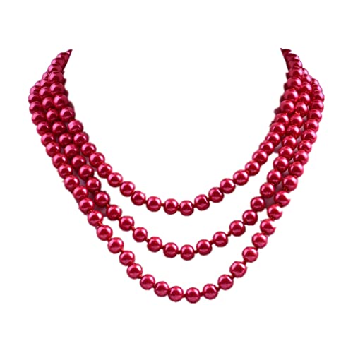 1920s Long Pearl Necklace Faux Pearls Necklace Imitation Beaded Long Pearls Necklace 1920s Gatsby Costume Jewelry - color: red