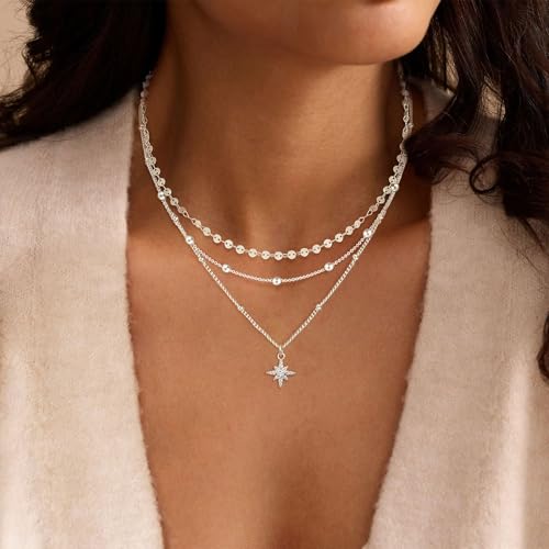 XIXINI Layered Necklaces for Women, Dainty Gold Necklace Stack 14k Gold Plated Layering Pendant Necklace Set Simple Statement Gold Necklaces for Women Trendy Fashion Waterproof Gold Jewelry - color: Silver-Set 5
