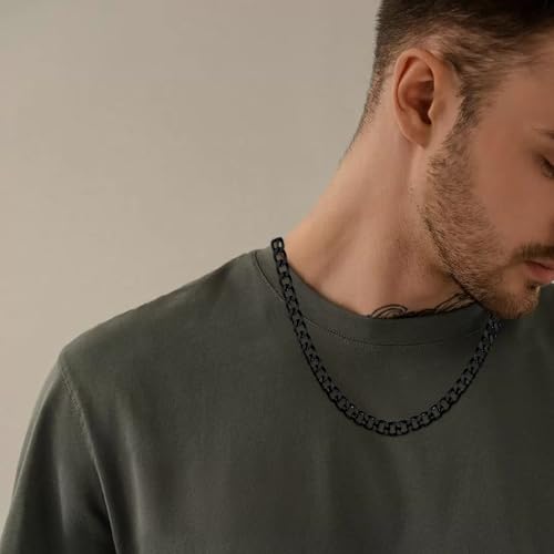 NEWITIN 4 Pieces Black Jewelry Set for Men Stainless Steel Watch Necklace Bracelet Ring Fashion Black Wristwatch Cuban Link Chain Cuban Jewelry Set for Men - color: Black