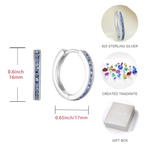 Starchenie Huggie Hoop Earrings for Women 925 Sterling Silver Princess Cut Birthstones Jewelry Gift - color: 12-Tanzanite-Dec