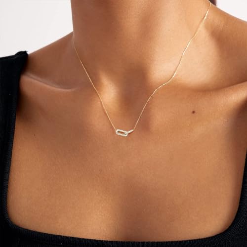 Luxval Diamond Pendant Gold Necklace for Women,Dainty 18k Gold Plated Choker Necklaces Simple Gold Jewelry Gifts for Women - color: Gold-CZ Paperclip