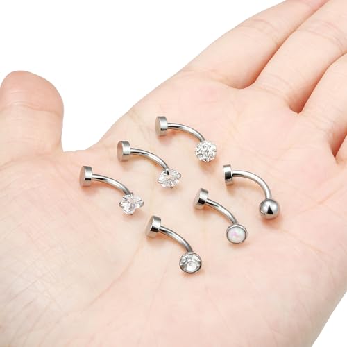 14G Floating Belly Button Ring Piercing Jewelry 316L Stainless Surgical Steel Round Heart Cubic Zirconia Opal Navel Rings Belly Button Ring Piercing Jewelry for Women 14 Gauge Hypoallergenic - color: Silver-8MM Bar-Clear CZ