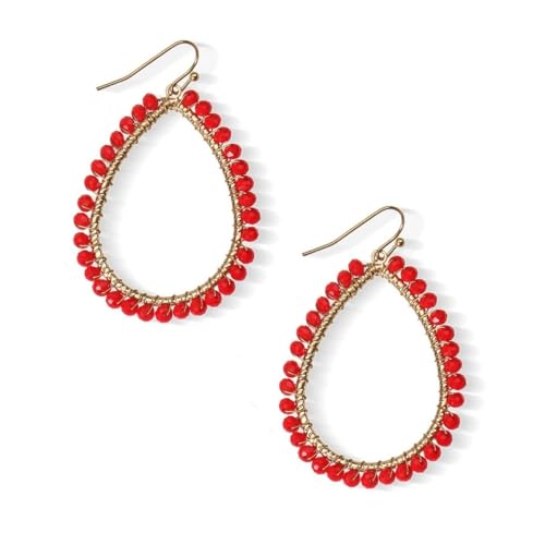 Bohemian Sparkly Crystal Beaded Dangle Earrings Teardrop Earrings for Women Fashionable & Trendy Jewelry Gift-Round Orange - color: Teardrop Red