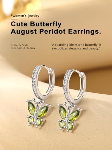 Bestyle Gold Butterfly Earrings for Women, Dainty Cute Birthstone Studs Hypoallergenic Jewelry, Great Birthday Gift - style: 08.August (Peridot)-DANGLE