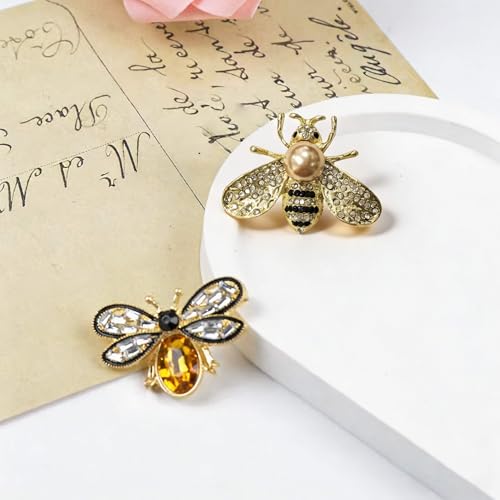 2pcs Rhinestone Brooch Pin for Women Dress Elegant Stylish Crystal Brooches Fashion Accessories Pins Lapel Boutonniere Ideas Wedding Christmas Birthday Jewelry Easter Gift - color: 21 Bee Gold/Yellow