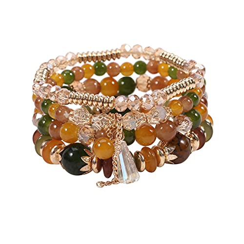 Boho Stackable Jewelry Bracelets for Women 4 Pcs Beaded Stretch Stacking Charm Crystal Bracelet Set Friendship Gifts - color: Dark Green
