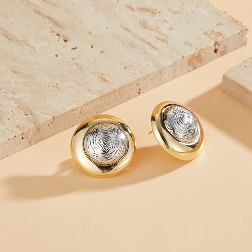 Mytys Two Tone Huggie Hoop Earrings Cross Over Design Twisted Rope Silver Gold Statement Wide Band Clip On Hoops for Women Fashion Jewelry Gift - color: Round Gold & Silver