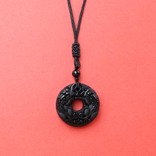 Anjiucc Natural Gemstone Tree of Life Black Obsidian/Golden Obsidian Pendant Necklace for Male and Female Necklace - color: Pi xiu Black obsidian