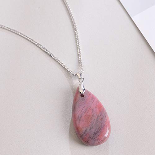 iSTONE 925 Sterling Silver Natural Crytral for Womens Pendant Necklace, Gemstone Birthstone with 17.8" Silver Chain Ladies - color: Rhodonite