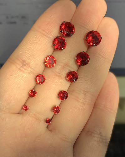 6 Pairs Surgical Steel Flat Back Earrings | CZ Stud Set | Hypoallergenic 316L Surgical Steel • Flat Back Threaded Studs for Cartilage, Helix & Lobe • 6 Mixed Sizes (3-8mm) - color: Red