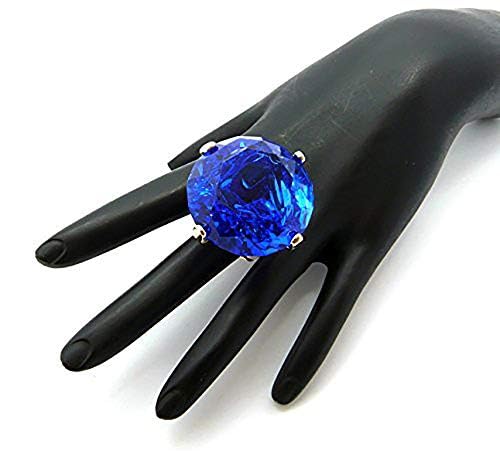 NYFASHION101 Women's Extra Big Rhinestone Fashion Stretch Ring - color: Blue/Gold-Tone