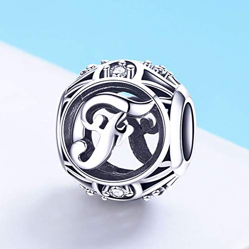 Letter Charms 925 Sterling Silver Initial A-Z Bead Charms | For Bracelets Necklaces, Hypoallergenic,Cubic Zirconia Alphabet Beads, Personalized Gifts for Women - color: F