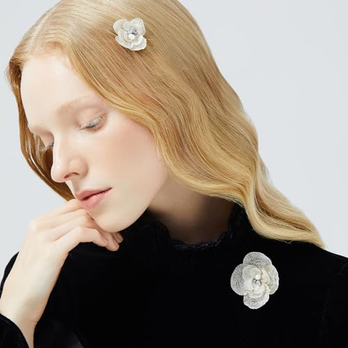SHE'S FREE STYLE JUST FOR YOU Snail Brooches and pins for women, Sparkling Cubic Zirconia & Pearl Copper Pin, 2.36" Long Clasp Design Playful Jewelry Brooch - color: White