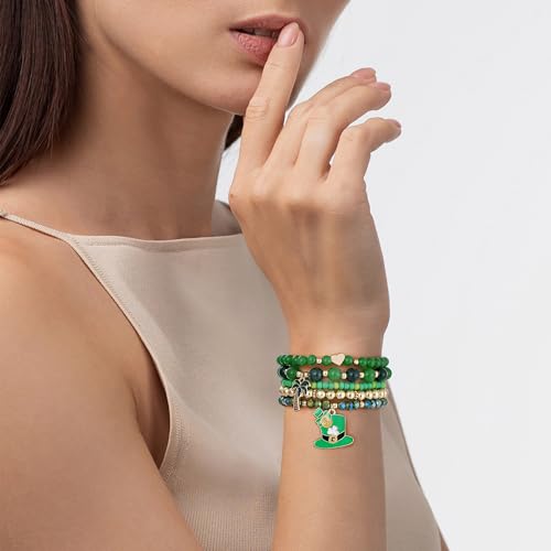 Summer Surfer Heishi Bracelet Set for Women Stackable Gold Plated Clay Ploymer Bead Stretch Pink Beach Layering Bracelets Jewelry - color: Style A-Green Bracelets 2