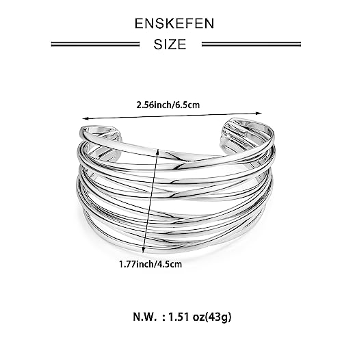 Gold Cuff Bracelet for Women Chunky Multi-layer Cross Wire Open Bracelet Hollow Wide Cuff Bracelets Adjustable Gold Open Cuff Bangle Bracelet - color: Wide Wire Silver Bracelet