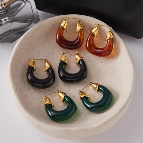 Chunky Hoop Earrings for Women, Lightweight Statement Daily Wear Gifts - color: green