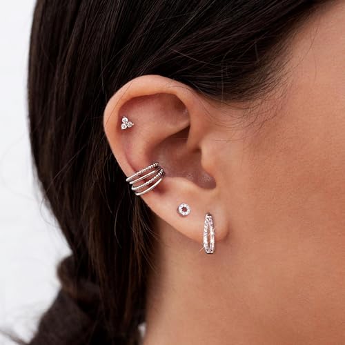 Small Open Cubic Zirconia Hoop Earrings for Women Jewelry Gifts | Open Diamond Hoop Earrings Hypoallergenic Silver Small Half Hoop Earrings for Women Daily Wear - color: B-Silver