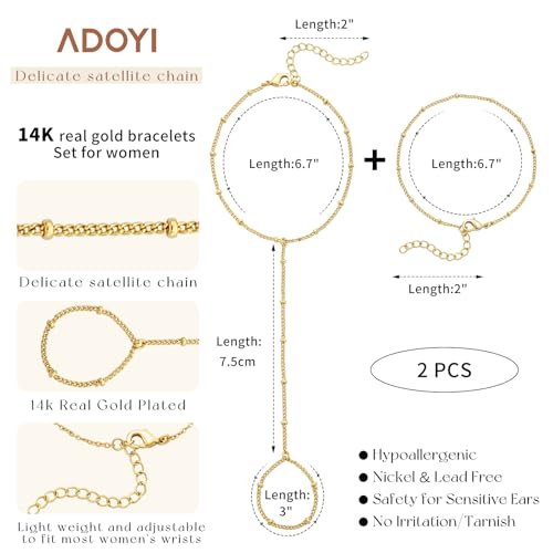 Gold Bracelets for Women, 14K Gold Plated Stackable Bracelet Stack Set Adjustable Charm Paperclip Chain Cuban Link Layered Waterproof Jewelry Sets Gifts for Womens 6.5 Inch - color: Gold Style D
