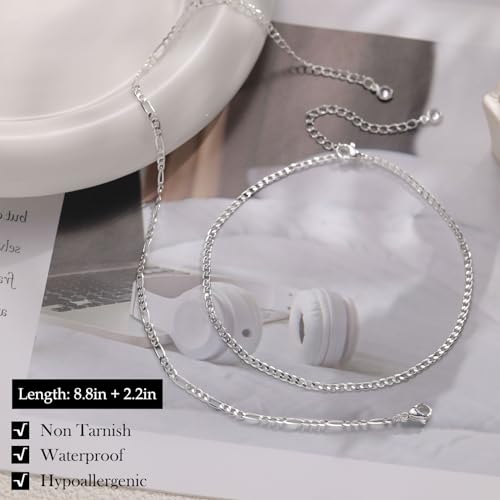 Gold Silver Ankle Bracelets for Women Waterproof 14K Gold Plated Anklets for Women Non Tarnish Dainty Layered Beaded Heart Anklet Set Summer Beach Foot Chain Jewelry Gifts Trendy Stuff - color: C- Waterproof Anklets