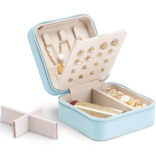 VLANDO Travel Jewelry Case, Bridesmaid Gift for Women - Small Travel Jewelry Box for Girls Women - Blue