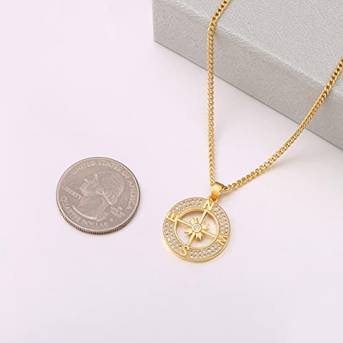 18k Gold Plated Chain Link Necklace for Women, Baroque Pearl/Compass Pendant Necklace - color: Compass