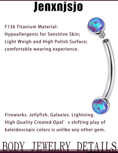 Jenxnjsjo F136 Titanium 16g 6/8/10mm Opal Eyebrow/Rook/Snug/Vertical-Labret/VCH/Snake-Eyes/Anti-Tragus/Christina/Daith/Belly-Button/Bridge/Hood/Surface Curved Barbell Piercing Jewelry for Women Men - color: Purple Opal, size: 6mm