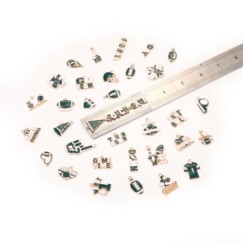 40PCS Game Day Charms for Bracelet Making Enamel Football Charms for Bracelet Necklace Earrings Jewelry Making DIY Football Mom Accessories Gifts - color: Green White