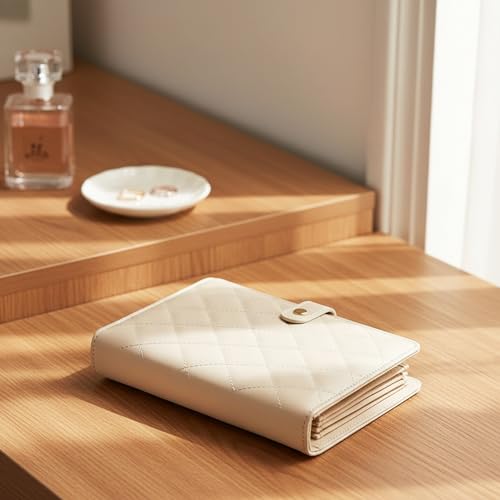 Travel Jewelry Organizer Case, Compact Jewelry Storage Bags Book Binder with 5 Clear Zipper, Earring Necklace Roll up Organizer Velvet Pouch for Traveling(Beige)