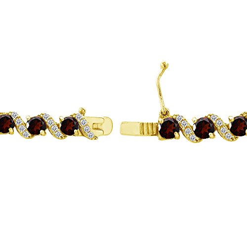 B. BRILLIANT Sterling Silver Genuine, Created or Simulated Gemstone Round S Design Tennis Bracelet for Women - color: Garnet - Gold Flash