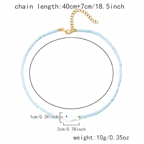 Seed Bead Choker Necklace for Women Bohemian Tiny Beads Choker Colorful Rice Bead Starfish Choker Summer Surfer Beach Necklace Jewelry Gift - color: E-Light Blue Fish