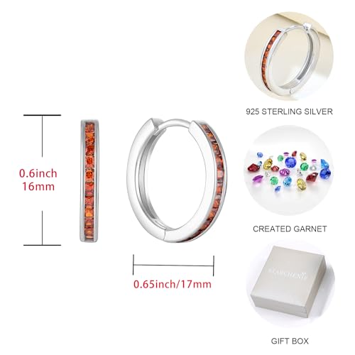 Starchenie Huggie Hoop Earrings for Women 925 Sterling Silver Princess Cut Birthstones Jewelry Gift - color: 01-Garnet-Jan