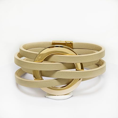 ZMANYIJEW Leather Wrap Bracelets for Women,Boho Cuff Bracelets Multi-Layer Crystal Beads Cuff Bracelet Multilayered Leopard Leather Braided Bangle Wrist Cuff Bangles - style: O-khaki