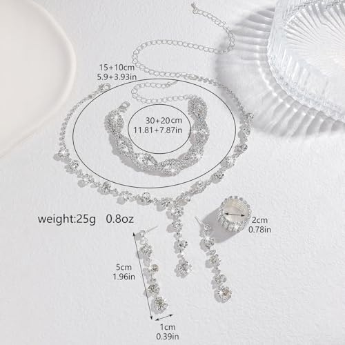 Prom Earrings Necklace Bracelet Set Elegant Crystal Rhinestone Necklace Earrings Bracelet Bridal Wedding Prom Dresses Costume Outfit Gold Jewelry Sets for Women - color: Silver B