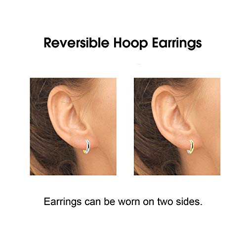 Sterling Silver 16mm Oval Small Hinged Huggie Hoop Earrings, Choose an Option - color: 3x16mm - 2-Tone Yellow