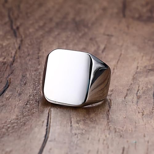 Stainless Steel Square Signet Rings for Men Women Gold/Silver Plain Pinky Thumb Ring, Gift for Dad Husband - color: Square Silver
