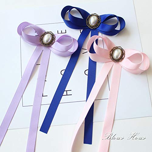 FASELE JKQBUX Women's Brooch Pin pearl Jk preppy style Pre Neck Tie Wedding Party Bow for Women Student Bow Tie accessory - color: Royalblue