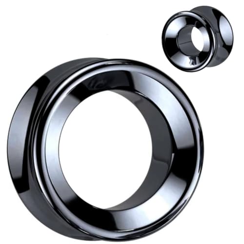 Ear gauges hematite organic stone plugs pair - size: Hollow 10mm-00 Gauge