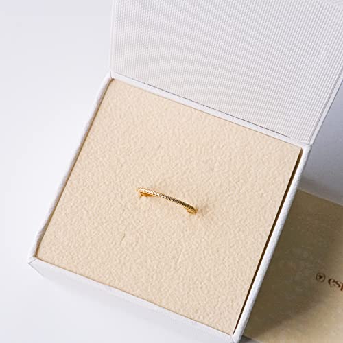 18K Gold Plated Sterling Silver Full Eternity Band | Cubic Zirconia Paved Wedding Band | Thin CZ Stacking Ring - color: Yellow Gold