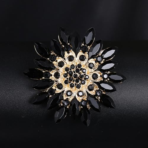 Rhinestone Sunflower Brooch Pin Red Pink Flower Brooch Stylish Crystal Brooch Elegant Clothing Hat Bag Accessories Jewerly for Women - color: Black
