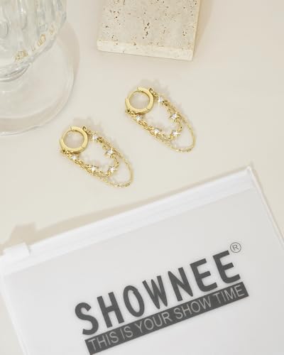 Tassel Chain Small Gold Hoop Dangle Earring For Women Huggie Earring Heart Star CZ 14K Gold Plated Fashion Jewelry Graduation Gift for Her Mothers Day Gifts for Mom - color: Star-Gold