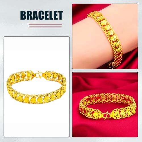 Vintage Gold Plated Heart Link Bracelet for Women Double Layer Hollow Band Heart Chain Fashion Jewelry